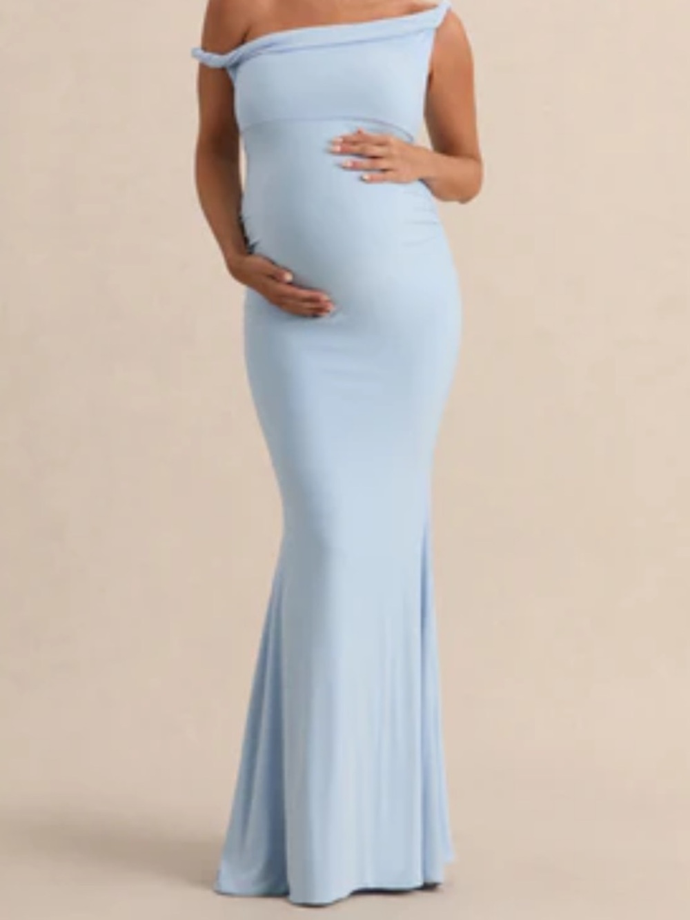 Club L London Powder Blue One-Shoulder Maternity Maxi Dress